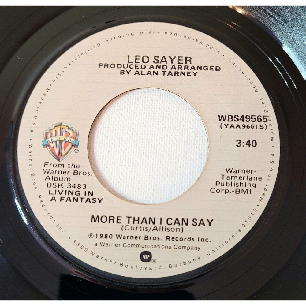 Leo Sayer 45 RPM - More Than I Can Say / Millionaire - Warner Bros. VG Rock '80